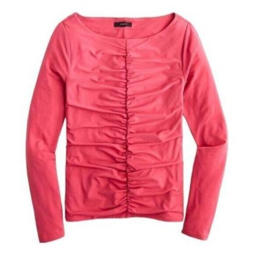 J. Crew NWT Ruched Long Sleeve Matte Jersey Top in Dragon Fruit Pink Size XL